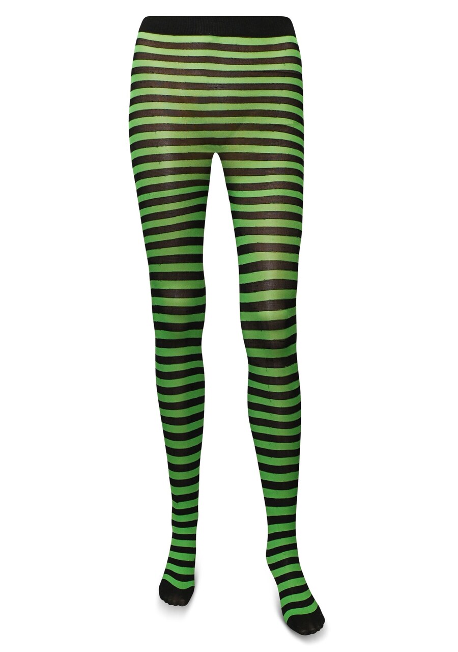Black and Green Tights - Striped Nylon Stretch Pantyhose Stocking Accessories for Every Day Attire and Costumes for Teens and Children